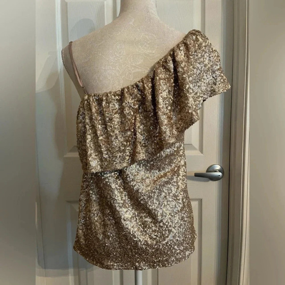 BB Dakota Clair‎ Rose Gold Sequined One Shoulder size Small. NWT - Picture 8 of 13